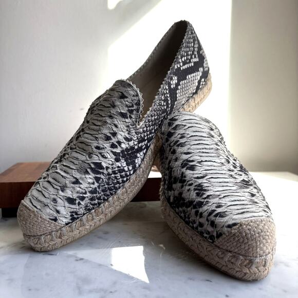 Stuart Weitzman Snakeskin Espadrille Flats Beige Black Women’s 6.5 - Picture 2 of 10